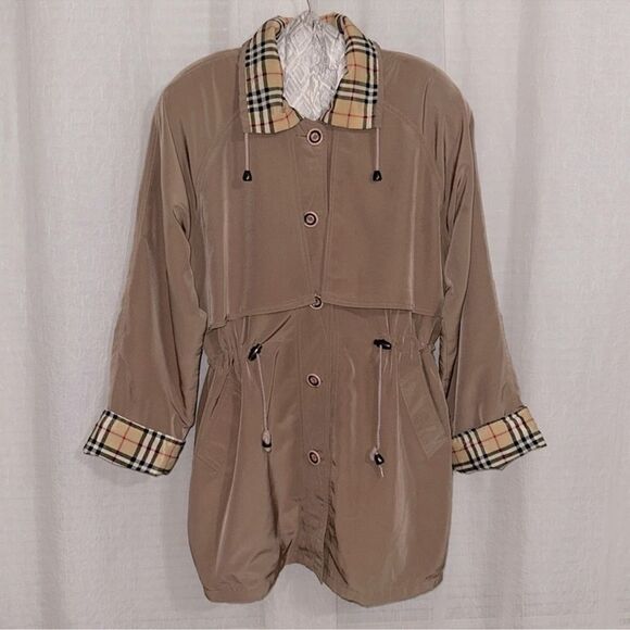 NATURAL LIFE Jackets & Blazers - Natural Life L Tan Nova Check Trim Lightweight Button Front Jacket